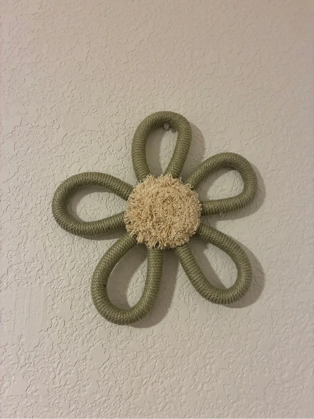Boho Rope Flower Wall Decor Sage Green 9.5” Woven Daisy Wall Art